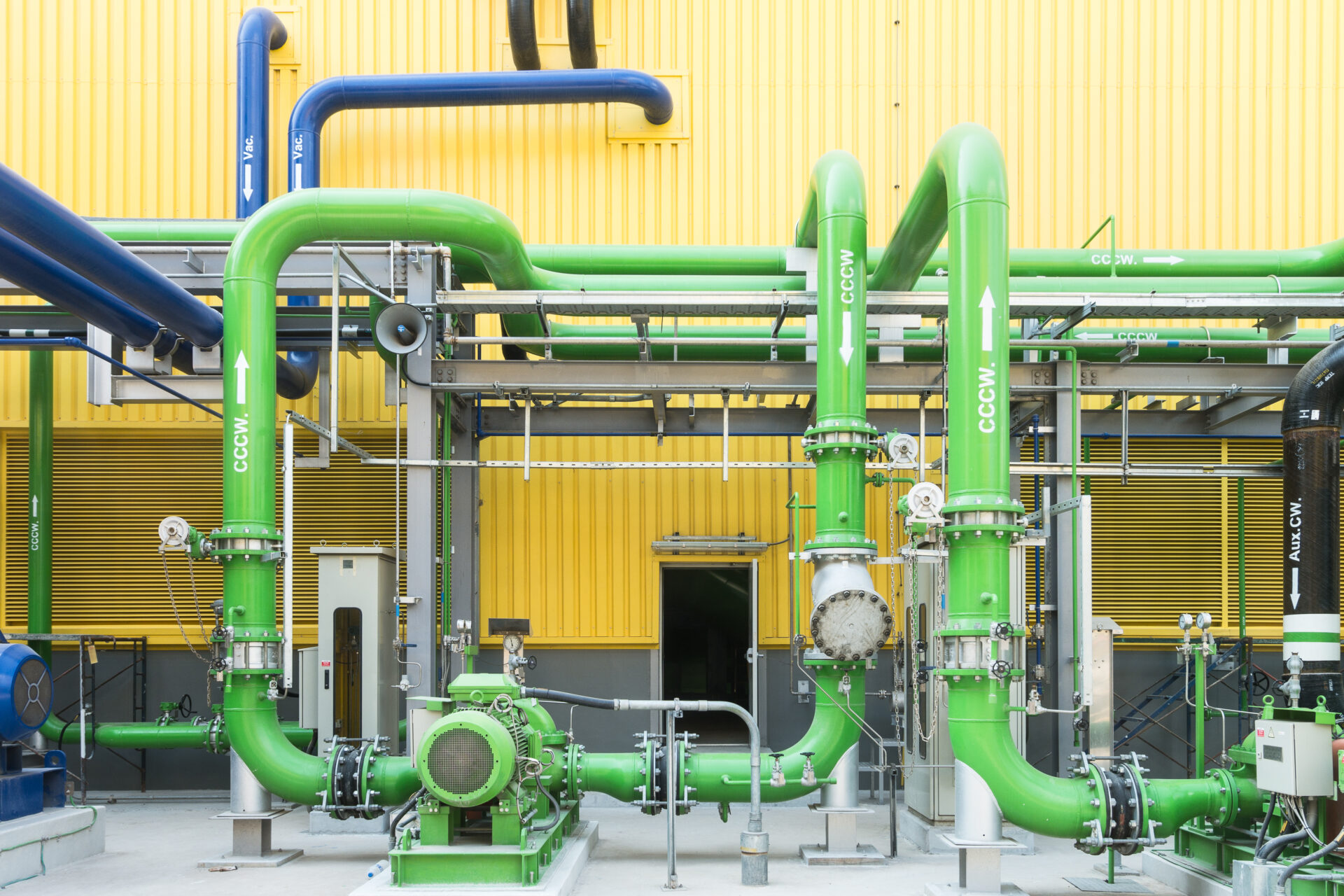 Colorful industrial piping or pipelines. Industrial process pipi LCD Mechanical Inc
